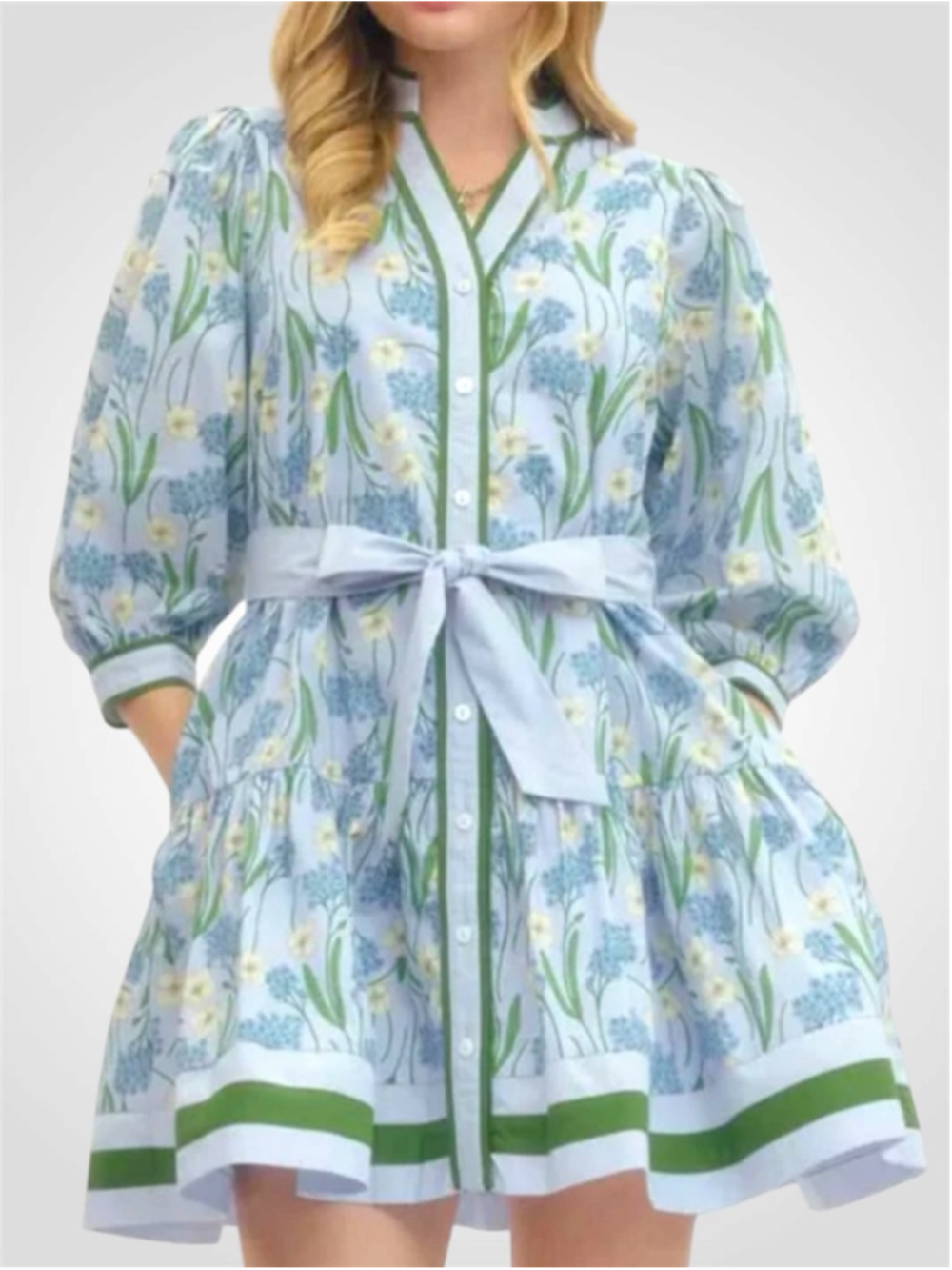 Entro Floral Print Mini Dress in Baby Blue Size S